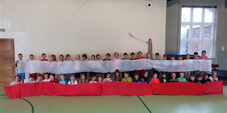 Powiększ grafikę: Grupa dzieci trzyma polską flagę