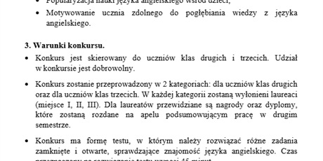 REGULAMIN KONKURSU ZNAJOMOŚCI JĘZYKA ANGIELSKIEGO 
