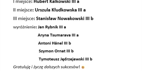 WYNIKI SZKOLNEGO KONKURSU MATEMATYCZNEGO DLA KLAS III